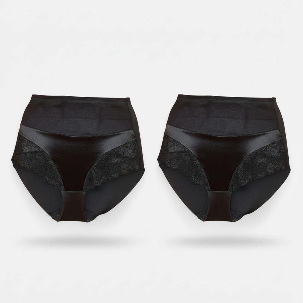 2 Elegant Black Lace High-Waisted Panties